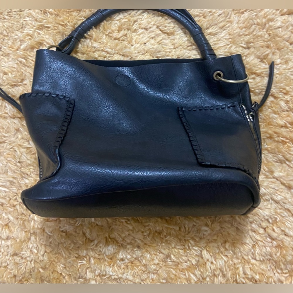 Black leather handbag